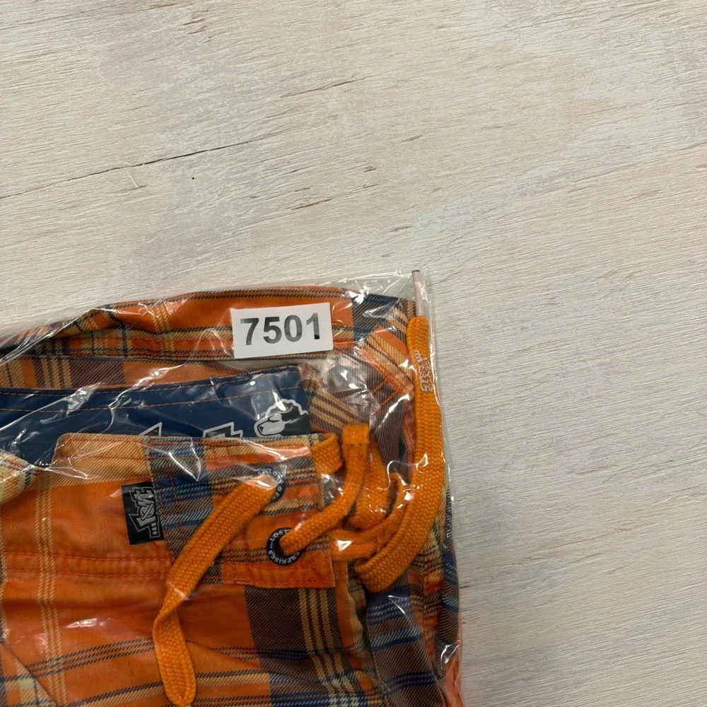 Lost Board Shorts Mayhem Plaid Cargo Pocket Orange 32 Mens Swim Trunks